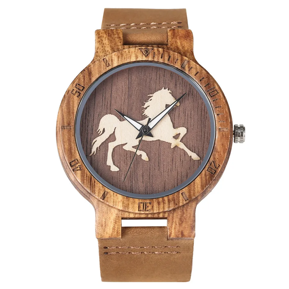Мужские кварцевые часы с 3d рисунком деревянной лошади для бега мужские наручные