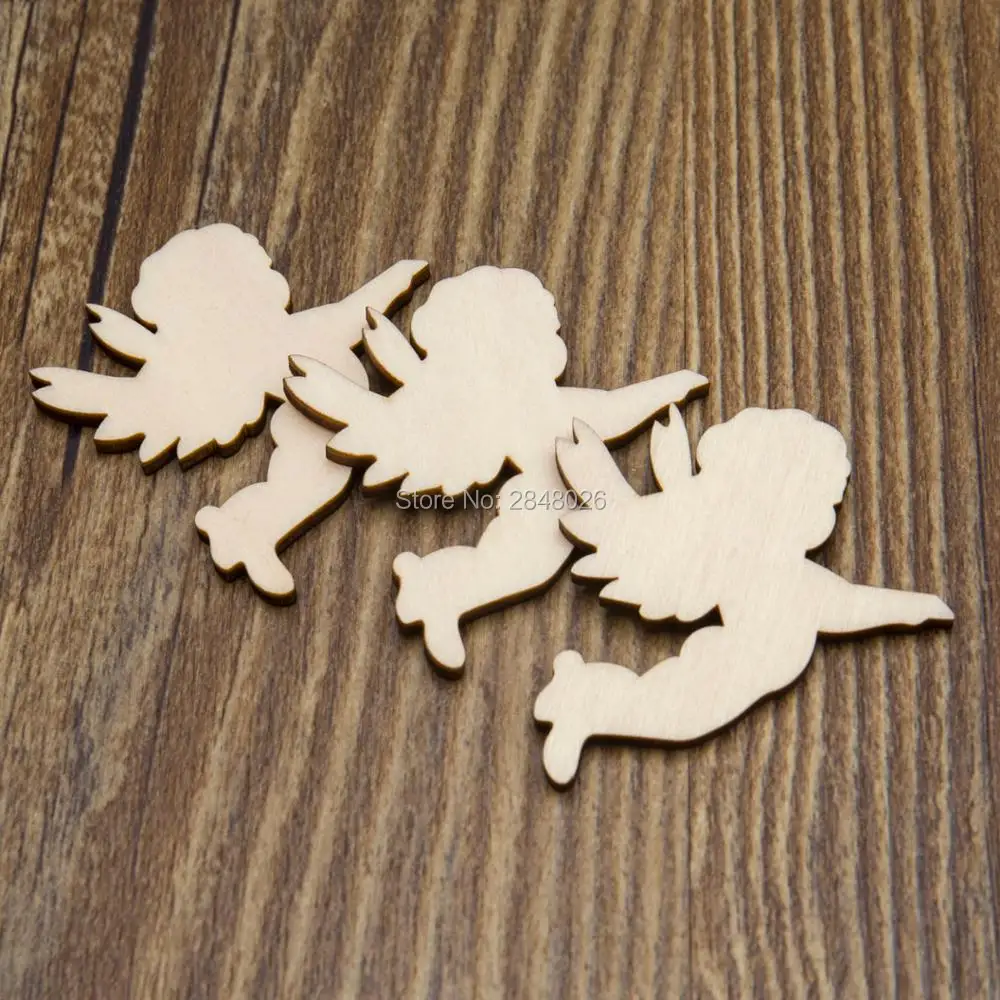Лазерная резка деревянные украшения в форме ангела украшение из необработанного