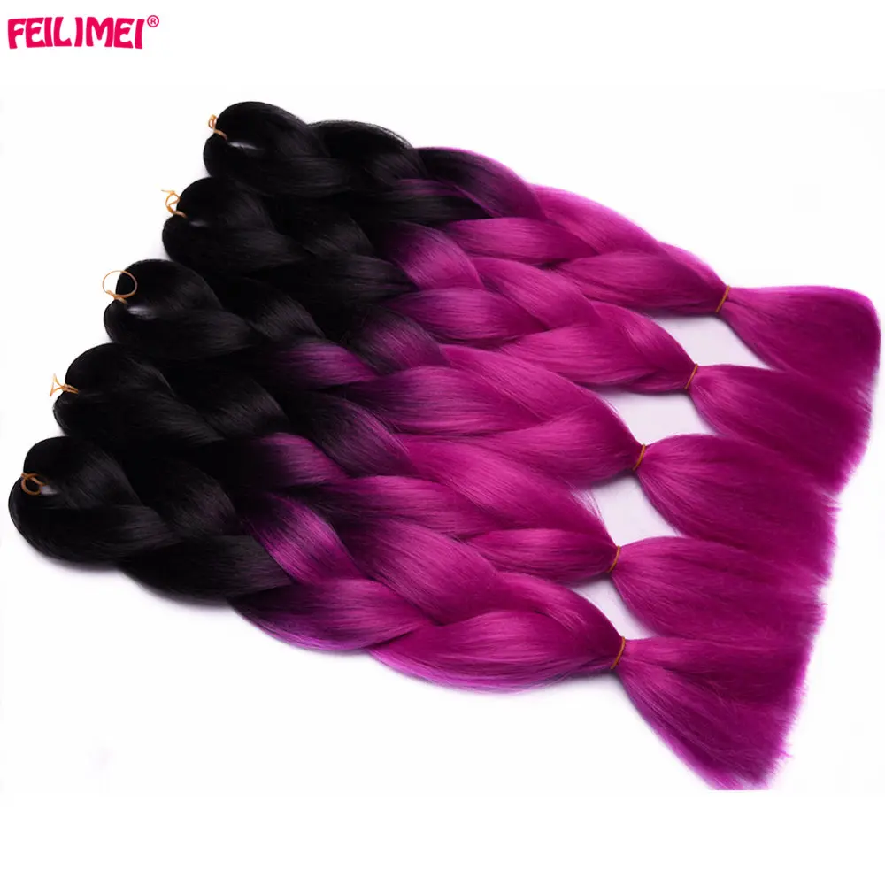 

Feilimei Jumbo Braiding Hair Extension 24"(60cm) 100g/pc Synthetic Two/Three Toned Ombre Crochet Braids Hair Bulk Bundles