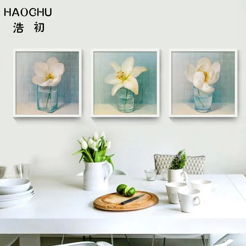 HAOCHU Nordic голубые вазы Gardenia Lilies Daisies холст живопись свежий настенный Декор картина