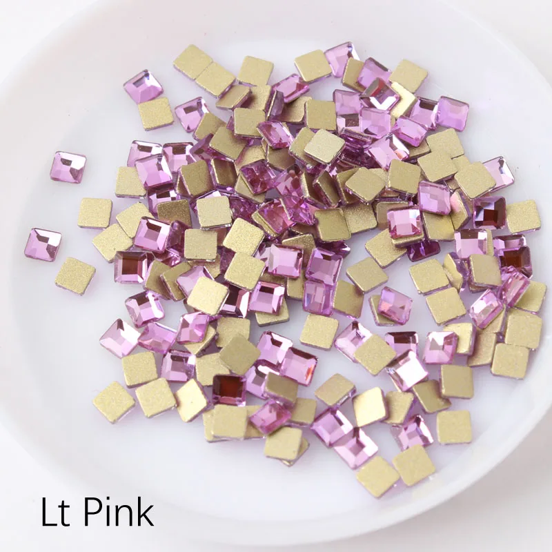 Lt Pink Горячая Распродажа 3x3mm квадратной ногтей Стразы 30/100 шт. Flatback хрустальные камни DIY украшения для маникюра со стразами для ногтей Стразы - Цвет: Lt Pink