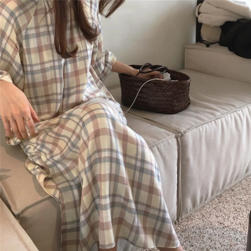 Женское весеннее длинное клетчатое Бандажное платье с длинным рукавом макси Vestidos винтажное свободное платье размера плюс Femme Sukienki Jurken Vestiti Donna