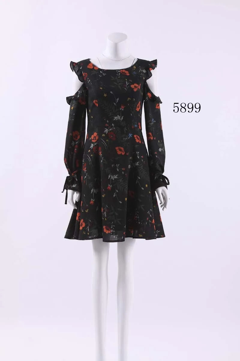 Платья с оборками для выпускного вечера Ever Pretty AS05899 Новое модное повседневное короткое платье трапециевидной формы с длинными рукавами Вечерние Платья с цветочным принтом