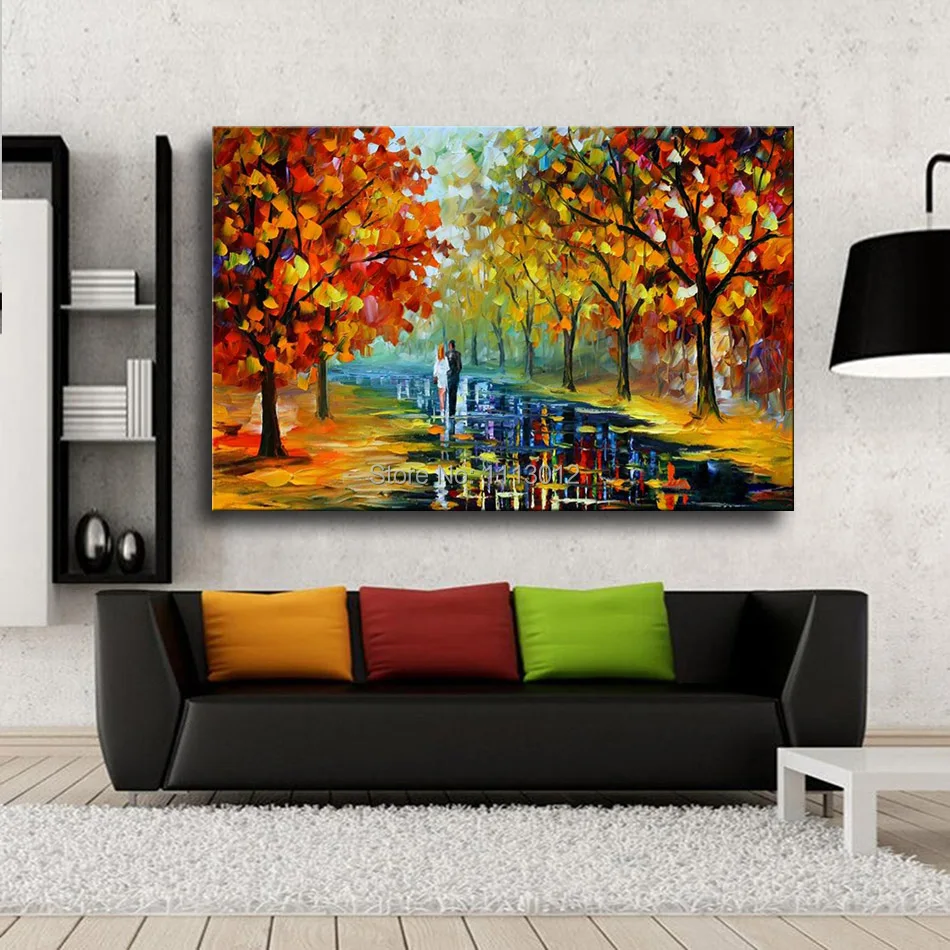 

Modern Landscape Oil Painting Knife On Canvas Park Tree Road Pictures Home Wall Art Abstract Decor Living Room Gift For Lovers
