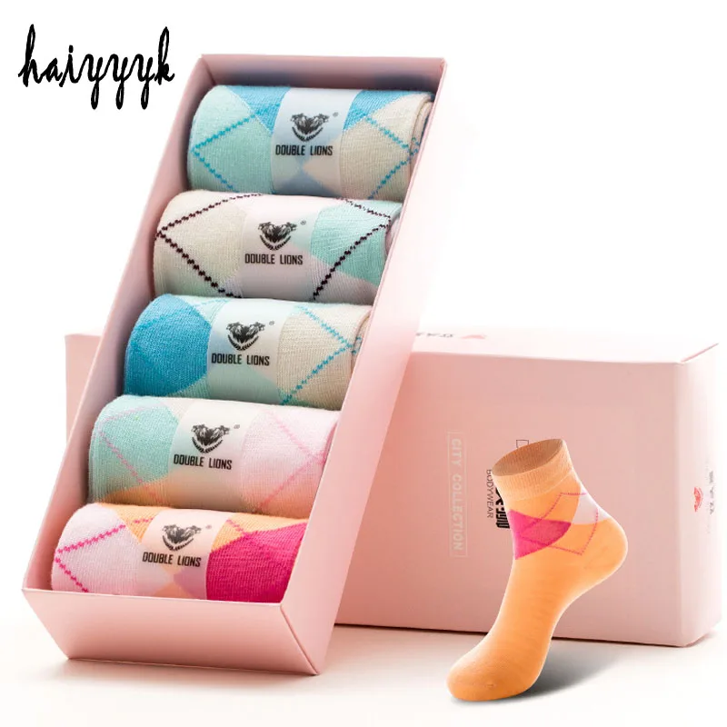 

5Pair/Lot Female Diamond Socks Short Women Winter Autumn Funny Candy Color Cotton Sock For Lady Girls free shipping