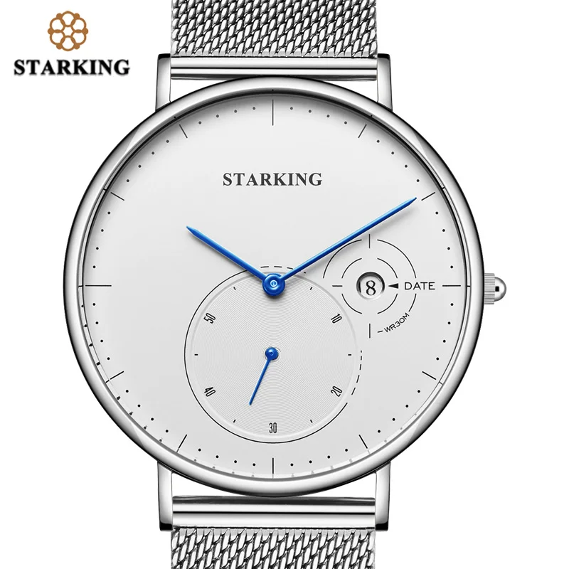 TM0917SS11 STARKING китайские наручные часы мужские 3ATM водонепроницаемые кварцевые часы мужские часы с календарем из натуральной кожи деловые часы мужские подарок на День святого Валентина для мужчин - Цвет: TM0917SS11