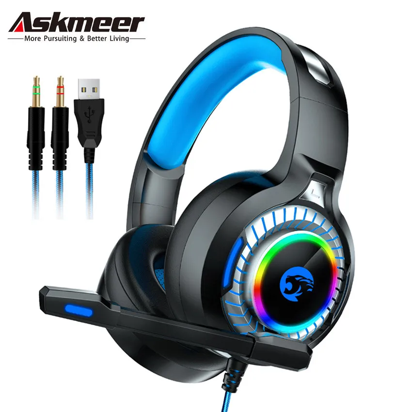 ASKMEER A60 PS4 гарнитура casque PC стерео бас Игровые наушники с микрофоном RGB светодиодная