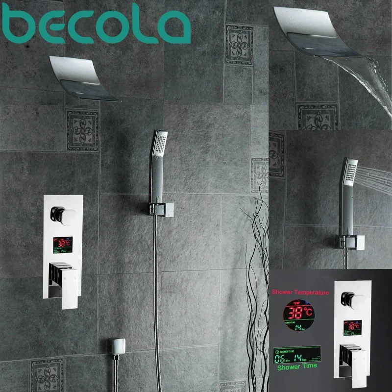 Becola светодиодный душевой набор с цифровым дисплеем для ванной комнаты, светодиодный душевой кран, система водопада, душевая головка, B-S304