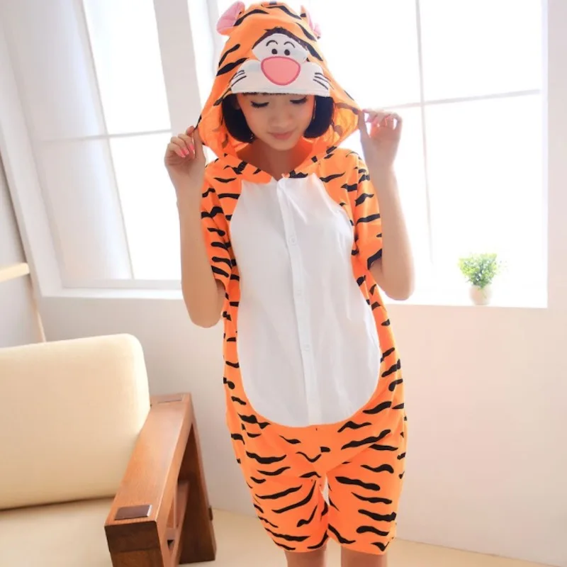 Симпатичная пижама в виде тигра с коротким рукавом для взрослых летняя животных