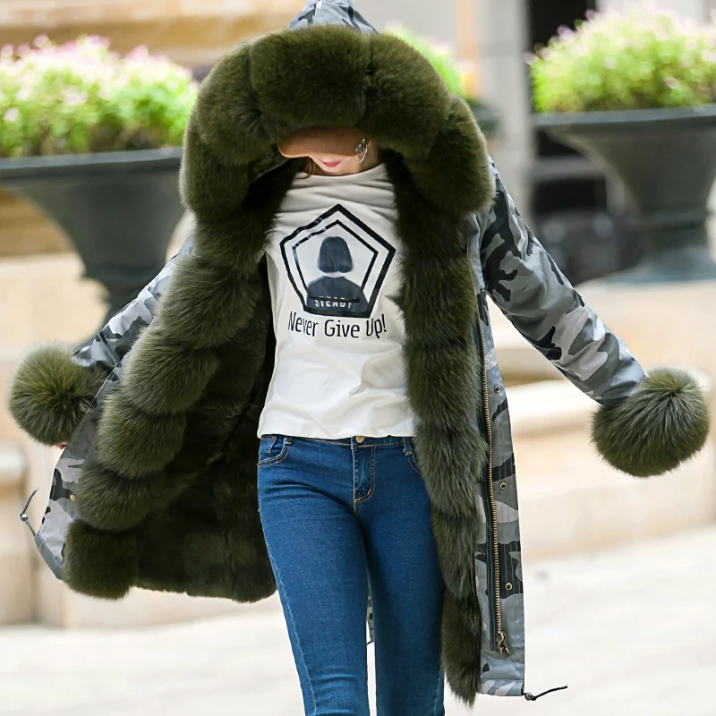 2021 Настоящий мех кролика американские военные парка с капюшоном длинные Для