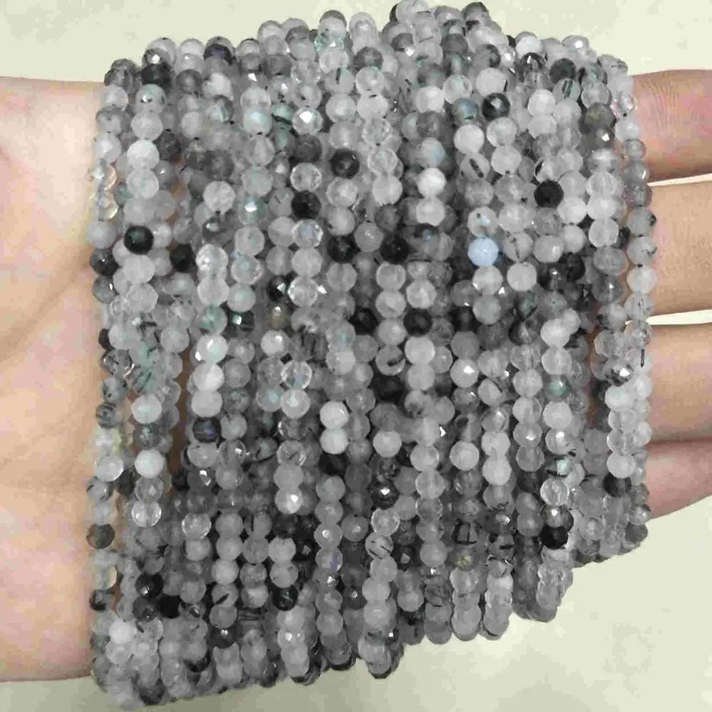 Black Rutilated Граненые 3 мм натуральный камень бусины розовый кристалл кварца лазурит Агаты драгоценный камень бусины для самостоятельного изготовления ювелирных изделий браслет - Цвет: Black Rutilated