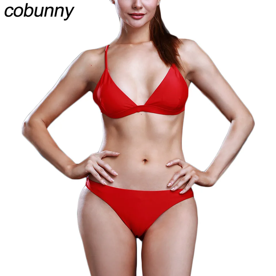 Cobunny Sexy Push Up Bikini Set Women Swimwear 2018 Brazilian Red Solid Beach Wear Bathing Suits Female Maillot De Bain |