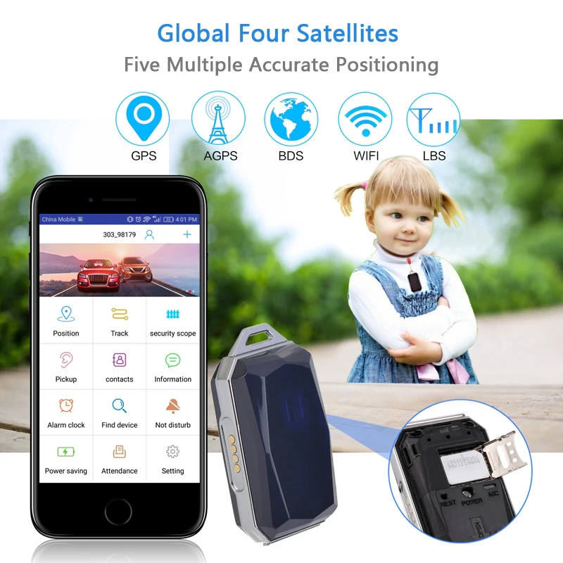 2019 Модный кулон с драгоценным камнем IP67 водонепроницаемый GSM в gps WiFi lbs SOS Мини