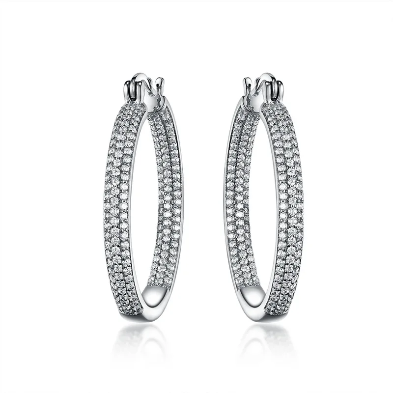 

Vecalon Luxury Round Hoop earring Micro pave AAAAA Cz White Gold Filled Engagement wedding Earrings for women Party Jewelry