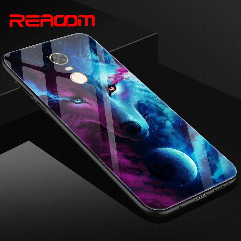 Reaoom закаленное стекло чехол для телефона Red mi 5 Plus роскошный животный узор Xiaomi Redmi