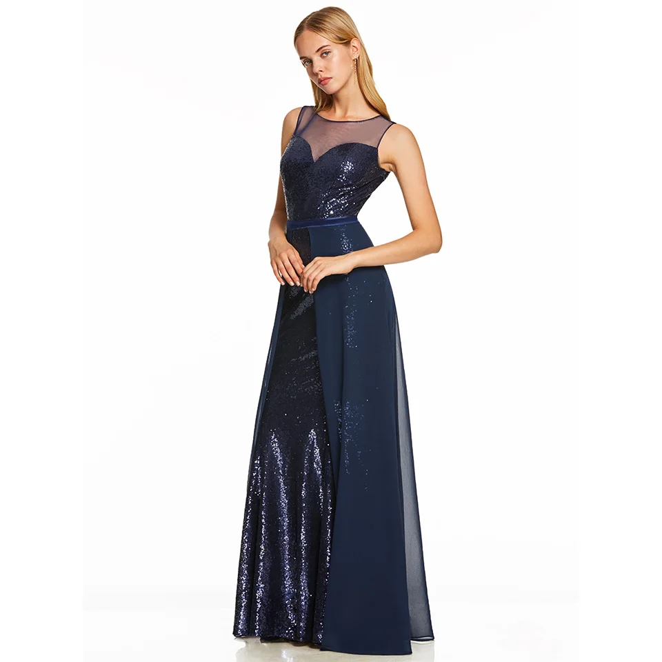 

Dressv dark royal blue long evening dress cheap scoop neck sleeveless wedding party formal dress a line evening dresses
