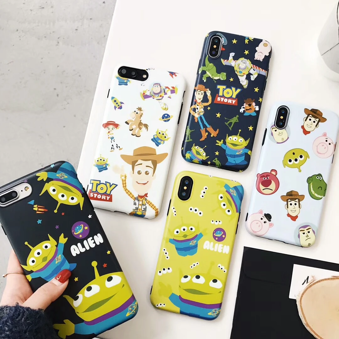 Cartoon Toy Story Cute Alien Three Eyes stitch Phone Case For iphone X 8 7 6 6s Plus animals Dinosaur Pig Cowboy imd Back Cover |