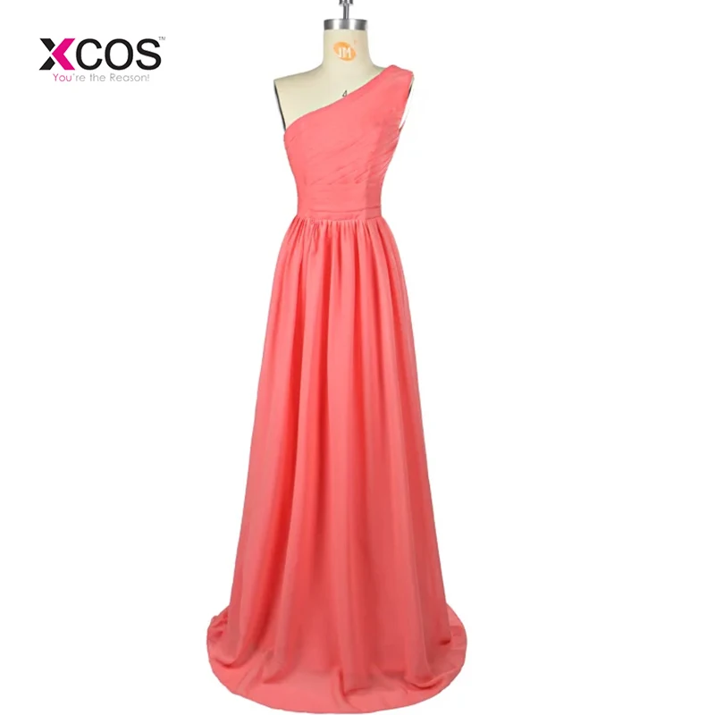 Длинное Коралловое подружки невесты платья на одно плечо Vestido Madrinha Longo шифоновые