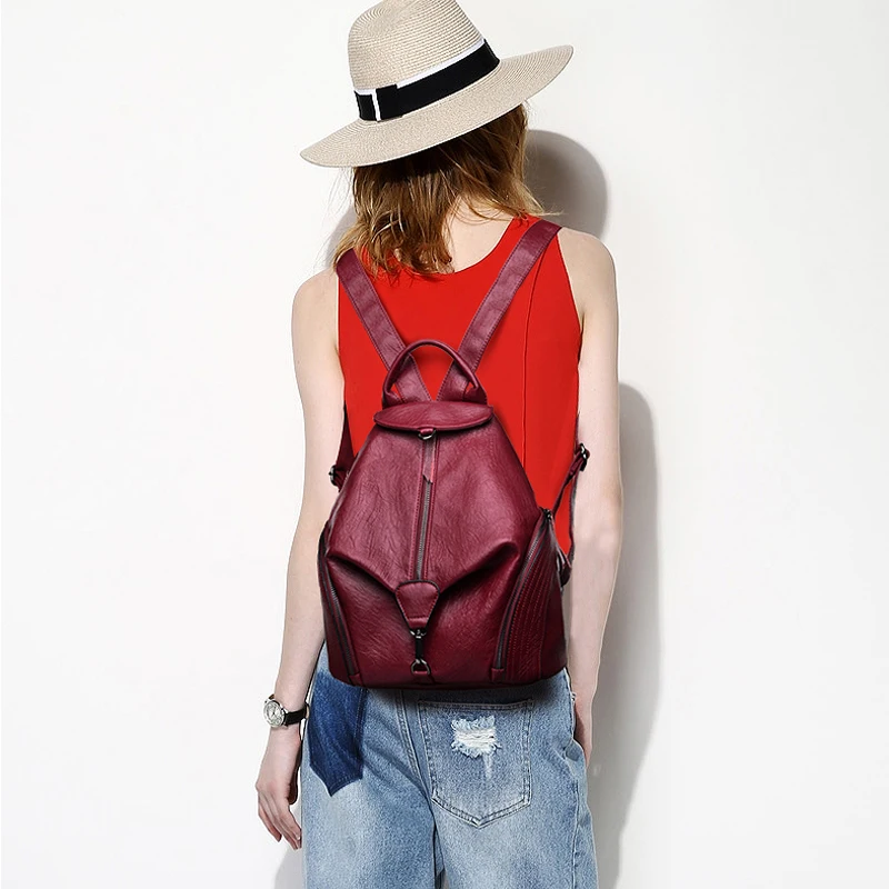 Женский кожаный рюкзак винтажный повседневный для девушек 2019|Женские рюкзаки| |