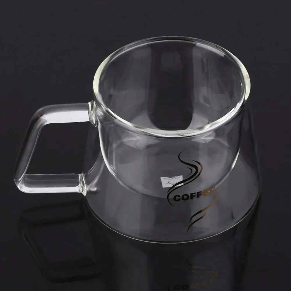 Double Layer Glass Coffee Mug Cup Borosilicate Water Bottle Chinese Tea Fashion Design Heat Resistant Handle 200ml | Дом и сад