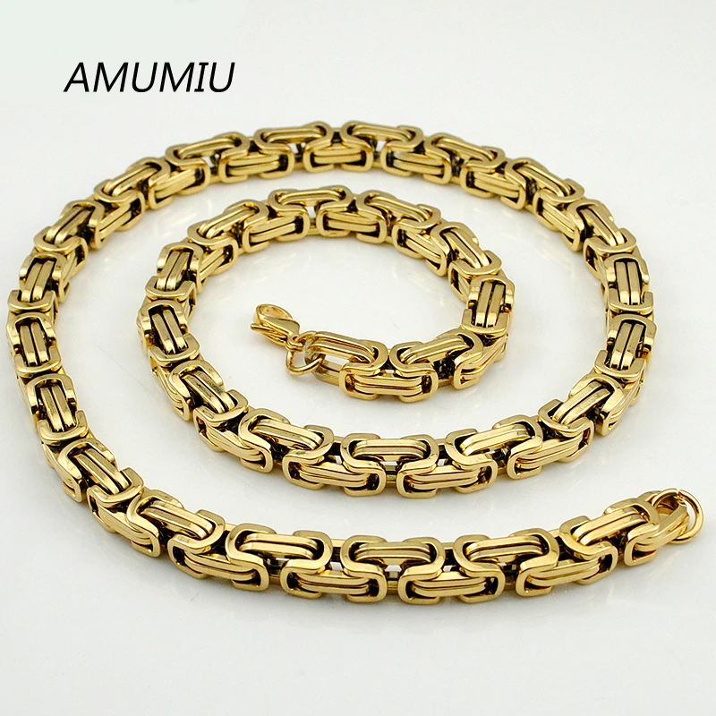 AMUMIU золотого цвета Уникальный Модный плоский византийский ожерелье/браслет (64 см