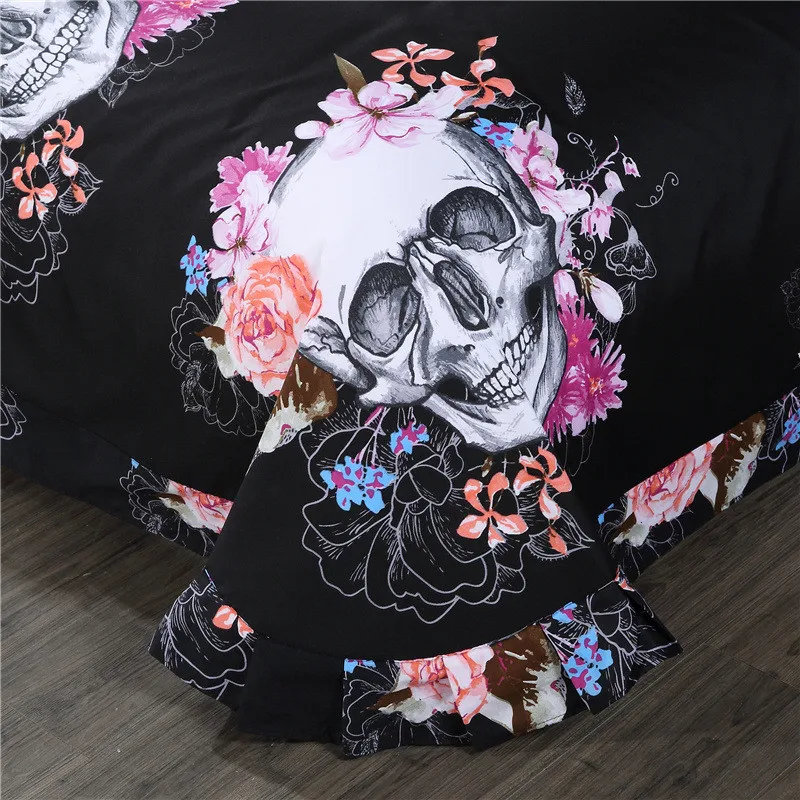 

3D Skull/Flowers Cartoon Printing Bedding Set Flower Bed Linen 3pcs/set Duvet Cover Set Pastoral Bed Sheet AB Side Duvet Cover