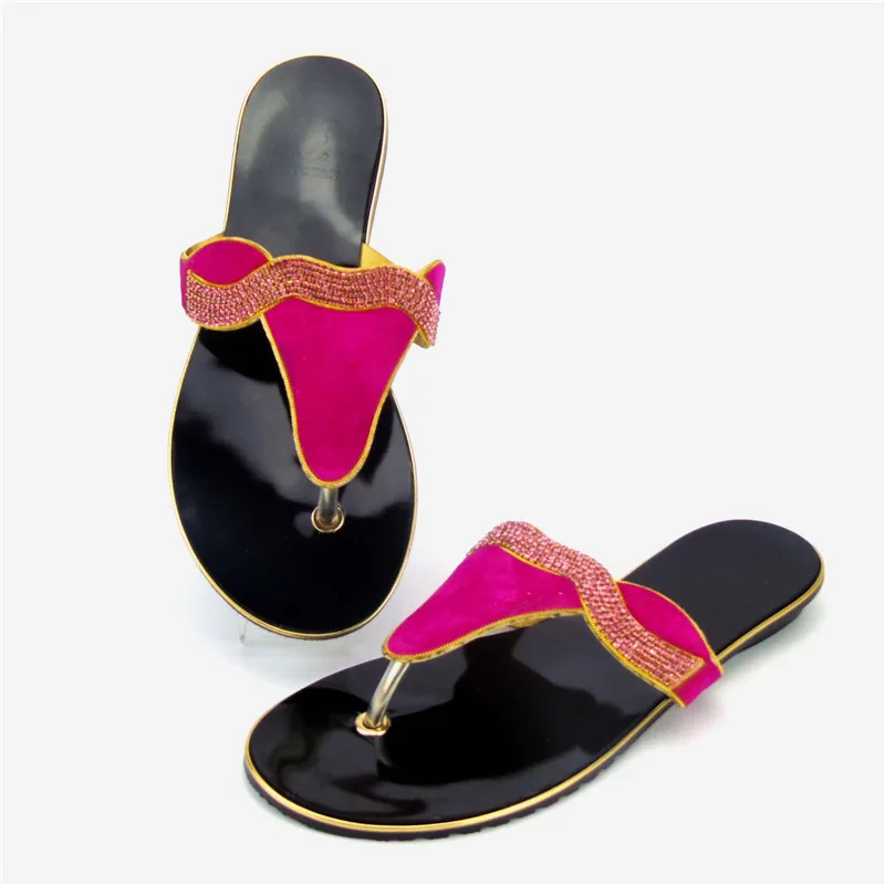 Fuchsia Capputine/Новинка года; летние женские шлепанцы со стразами; модные летние Вечерние туфли на низком каблуке в африканском стиле; размеры 37-42; ABS1119 - Цвет: Fuchsia