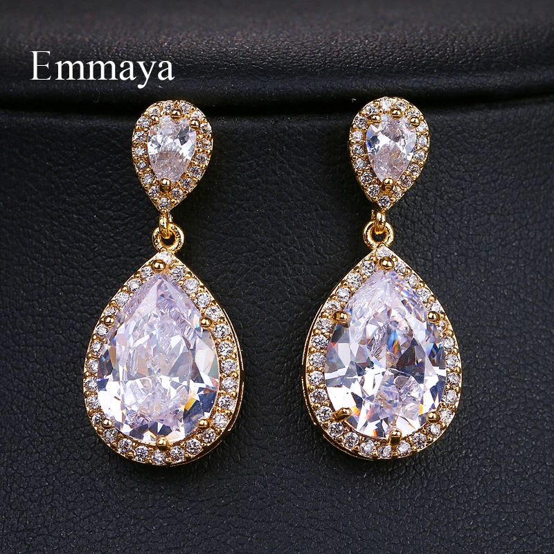 Серьги капли EMMAYA с фианитами женские изящные каплевидные ювелирные украшения