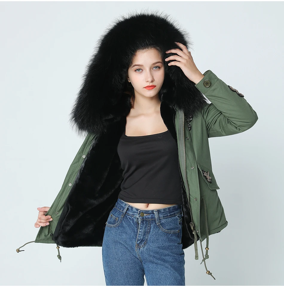 OFTBUY парка с вышивкой бриллиантами цвета хаки, зеленая зимняя куртка, пальто, женские парки, пальто с натуральным мехом енота, воротник теплый