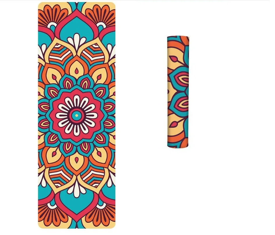 5 MM Lotus Pattern Suede TPE Yoga Mat Pad Non-slip Slimming Exercise Fitness Gymnastics Mat Body Building Esterilla Pilates - Цвет: As picture