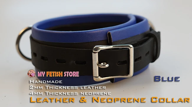 

(RD1113)Luxury Customize Handmade 2mm Thickness Leather 4mm Thickness Neoprene Collar Blue Fetish Wear