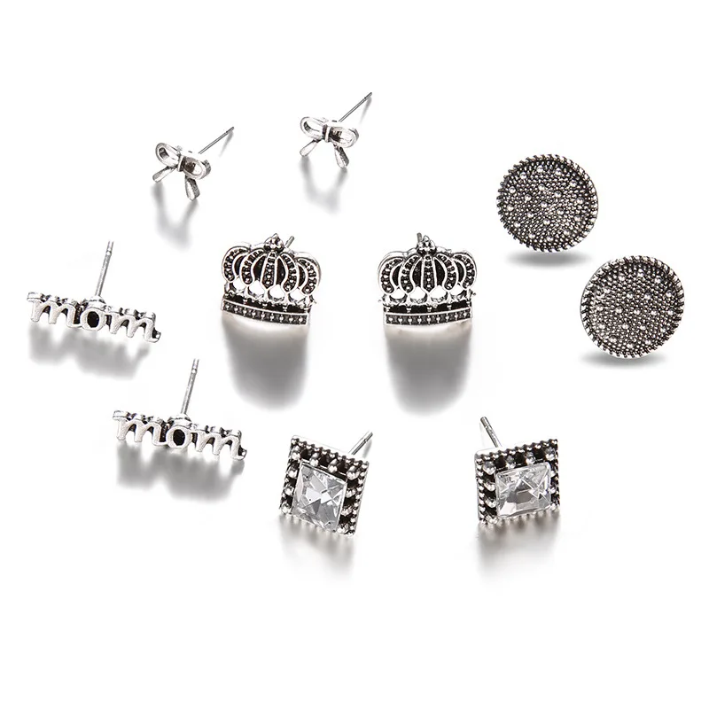 

12 компл./лот модные серьги-гвоздики для женщин с геометрическим круглым бантом серьги в форме тела древних Серебряная Цвет ушные украшения, ...