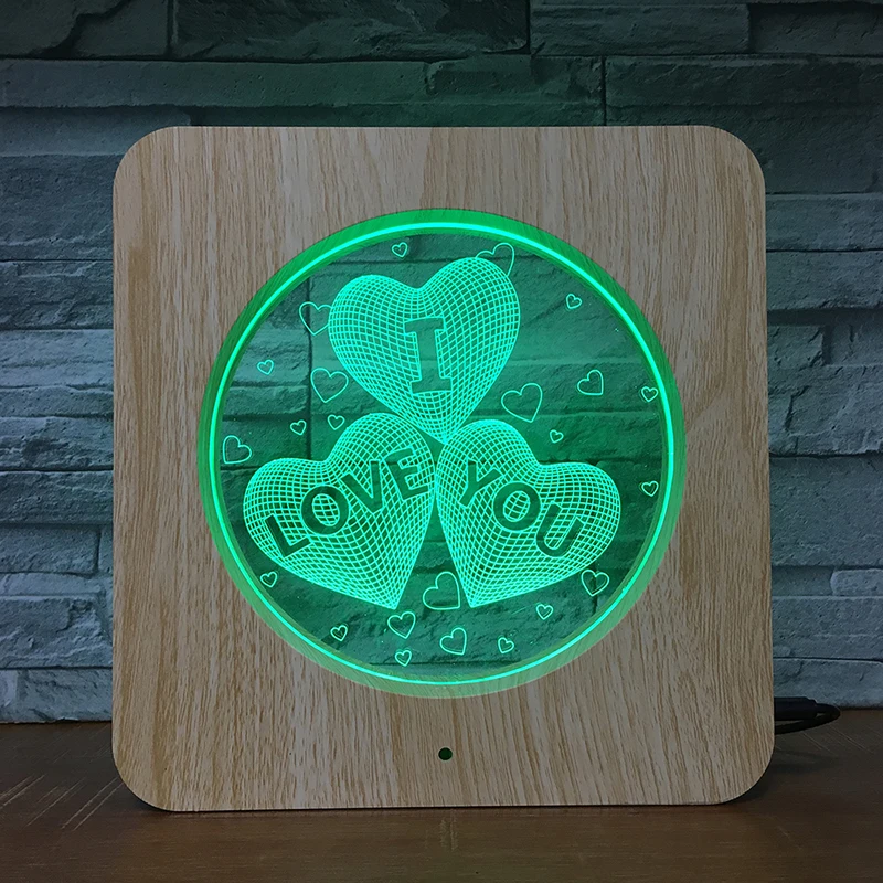 Ночсветильник I love U 3D с деревянными зернами настольная лампа сделай сам под заказ