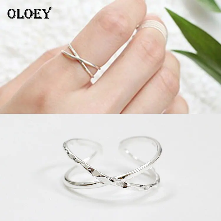 OLOEY Настоящее 925 Серебряное X Открытое кольцо с крестиком, простые регулируемые кольца на палец, хорошее ювелирное изделие для женщин и девушек YMR059