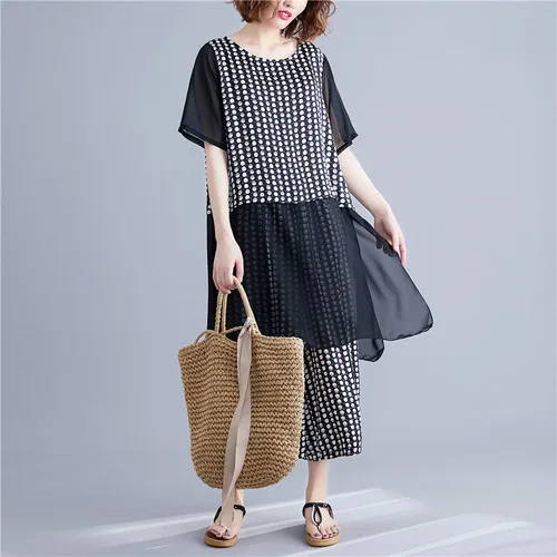 

Large Size 2 Piece Set Women Literature Top And Pants Set Plaid Women's Summer Suit Ensemble Femme Survetement Conjunto Feminino
