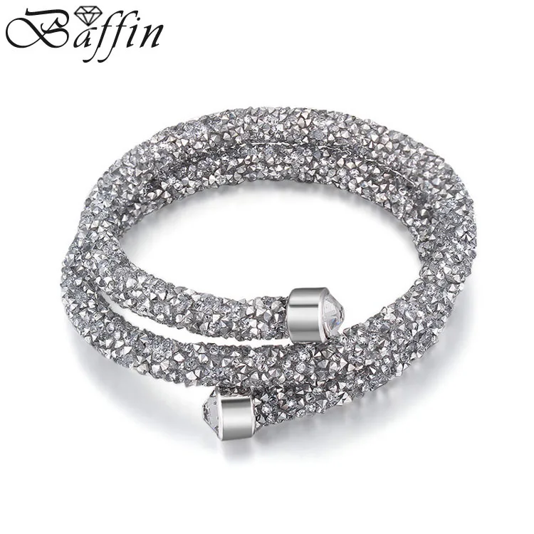 Silver BAFFIN, очаровательный браслет, манжета, двухслойный браслет для женщин, кристалл от SWAROVSKI Pulseira, женские вечерние ювелирные изделия на свадьбу - Окраска металла: Silver