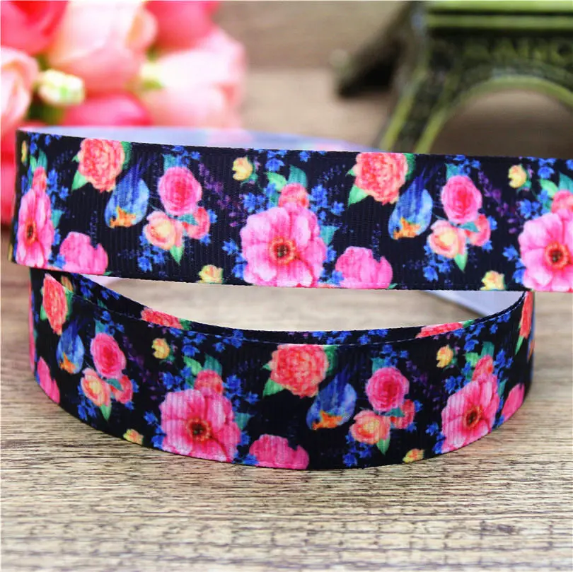 DUWES 7/8 ''Бесплатная доставка Цветы птицы подсолнухи печатные grosgrain ленточный