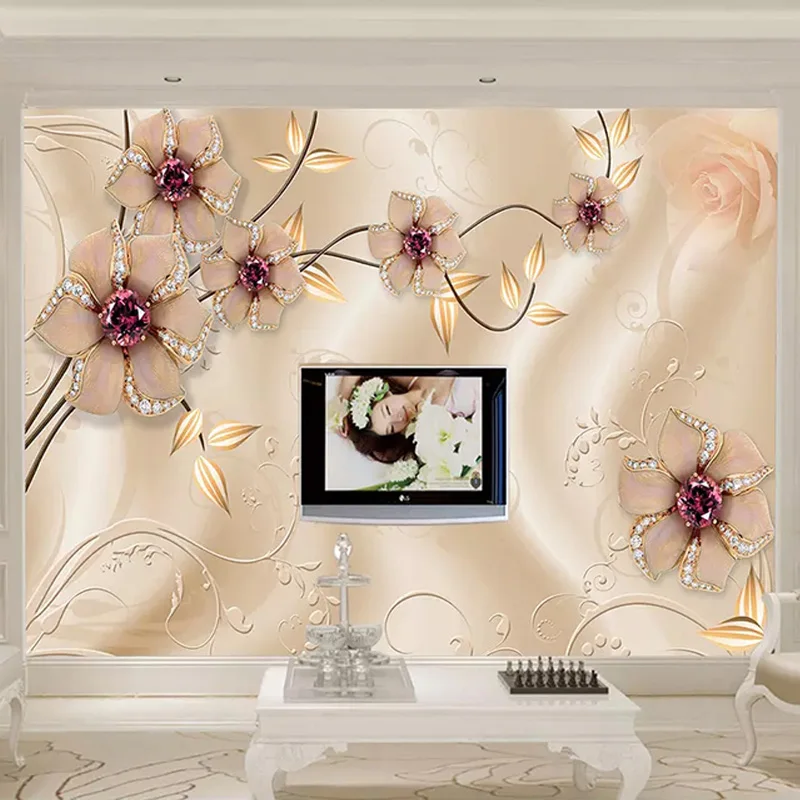 

Custom Mural Wallpaper 3D Stereo Jewelry Flowers Photo Wall Painting Living Room TV Sofa Background Wall Decor Papel De Parede