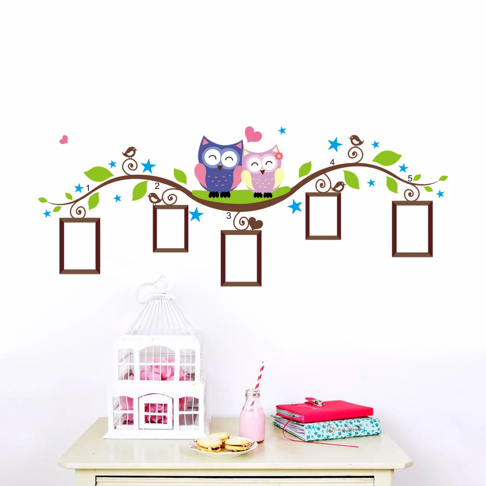 

owls photo frame wall stickers home decoration bedrrom animals wall decals mural art living room cartoon flower vine zooyoo1021