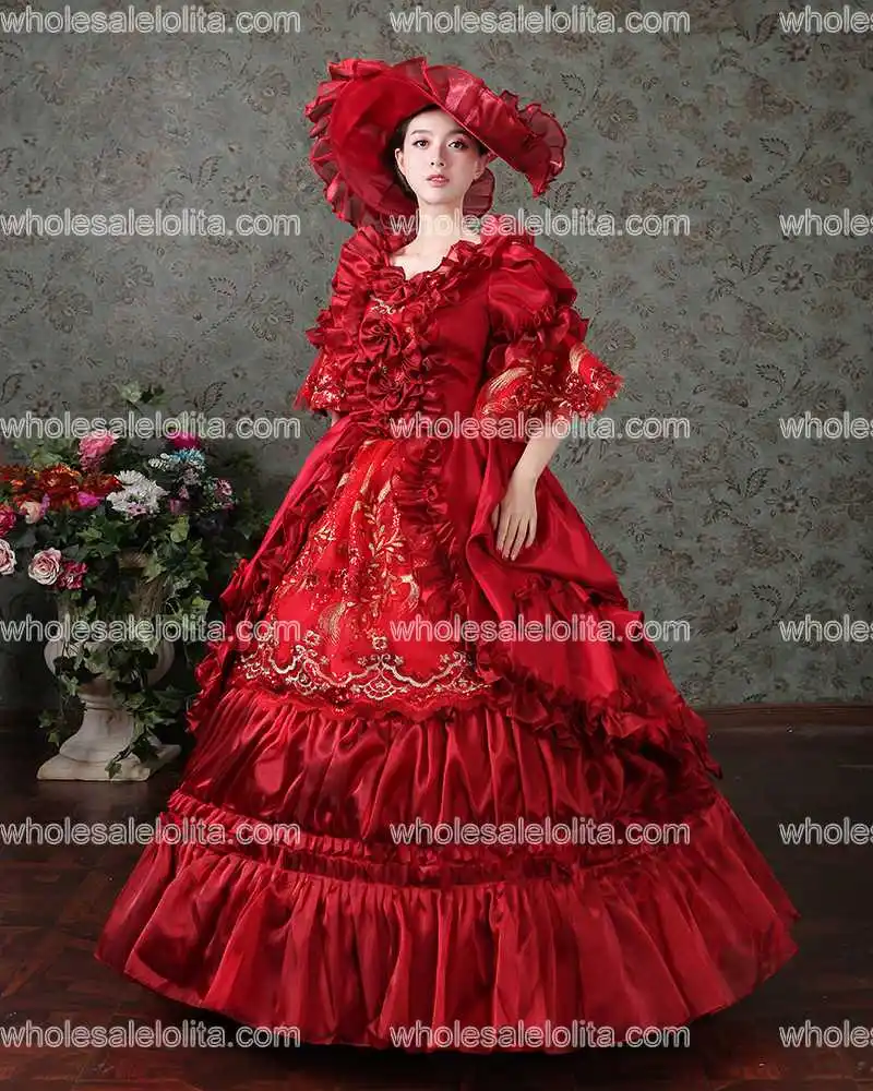 Красное Бальное Платье Rococo в стиле барокко платье Marie Antoinette Эпохи Ренессанса 18 го