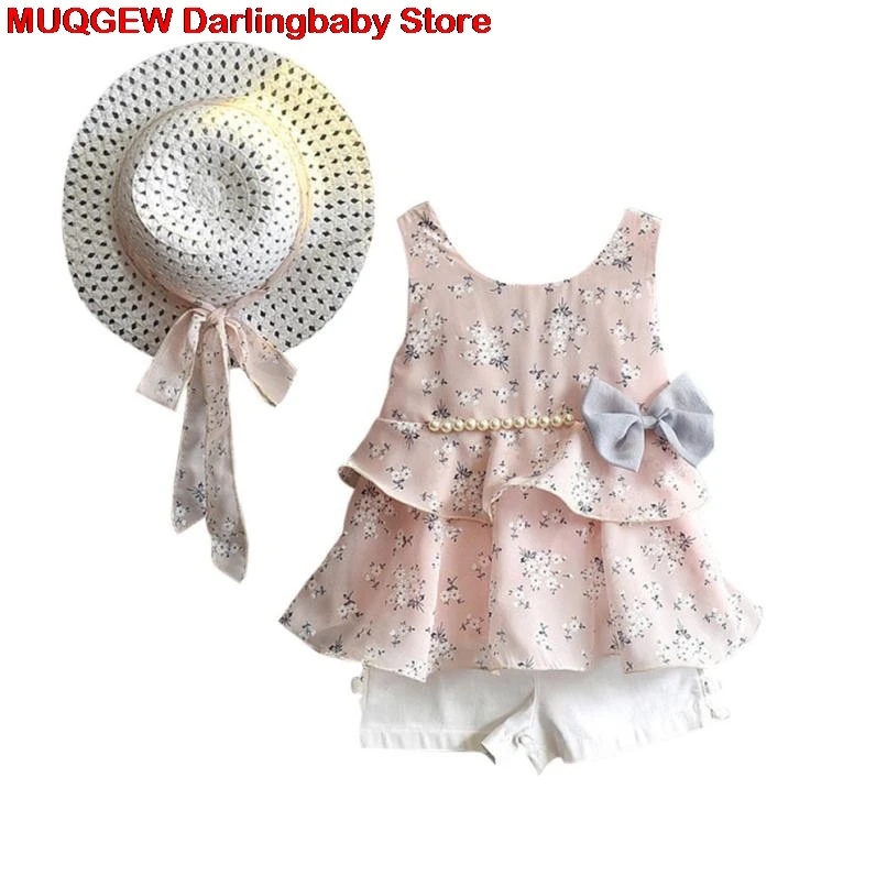 3 шт. для маленьких девочек летняя одежда детская майка с цветочным принтом