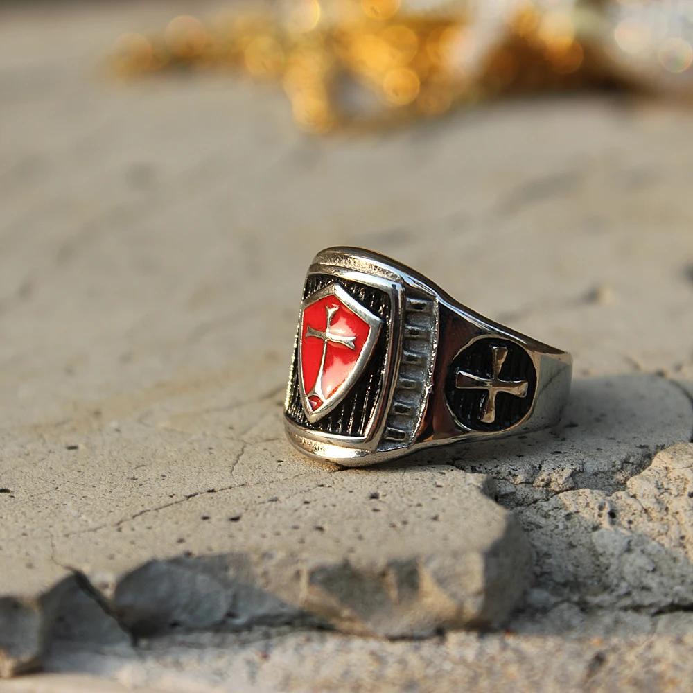 Silver color Zinc Alloy Men Ring Cross Red glaze Hip Hop Rings for Women Vintage Punk Fashion Jewelry 2018 New Arrival Hot Sale | Украшения
