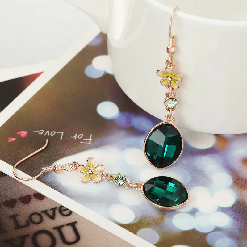 Neoglory Австрия Кристалл и стразы висячие серьги элегантный цветок с овальным