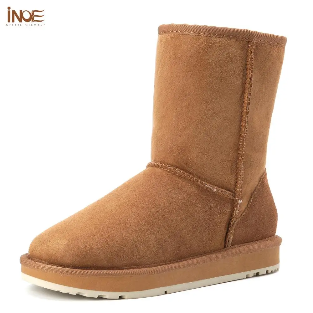 

INOE Real Sheepskin Suede Leather Woman Casual High Winter Snow Boots for Women Sheep Wool Fur Lined Warm Shoes Waterproof