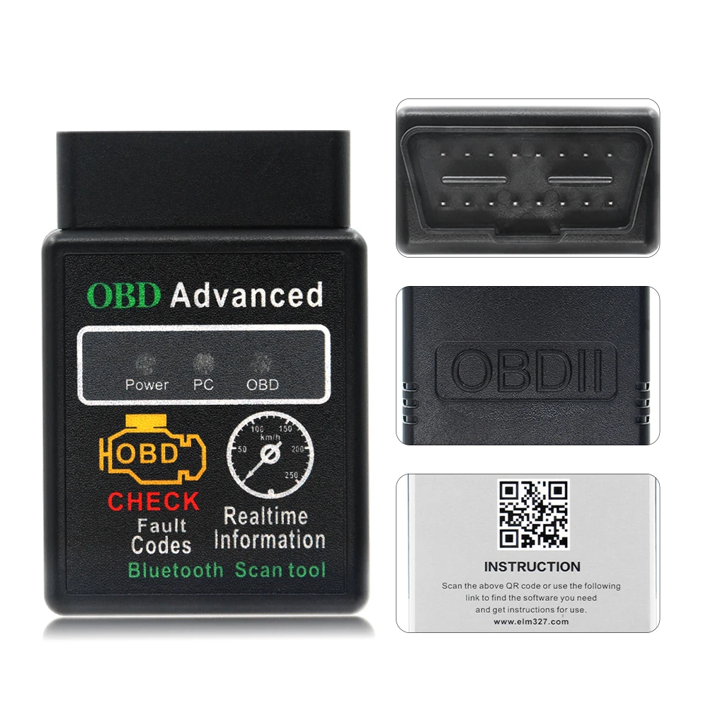 Лучший сканер HH Elm327 V1.5 bluetooth OBD2 с чипом 25K80 Bluetooth ELM 327 Инструмент для диагностики
