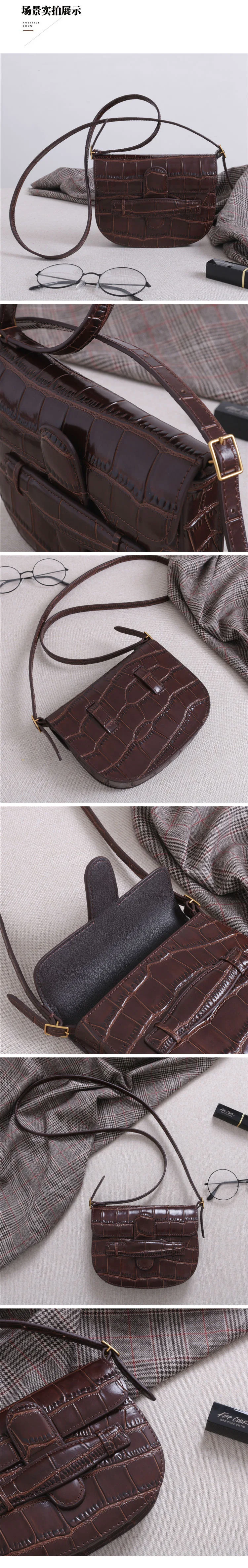 Vintage women saddle women handbag fashion messenger bags genuine leather Alligator bag