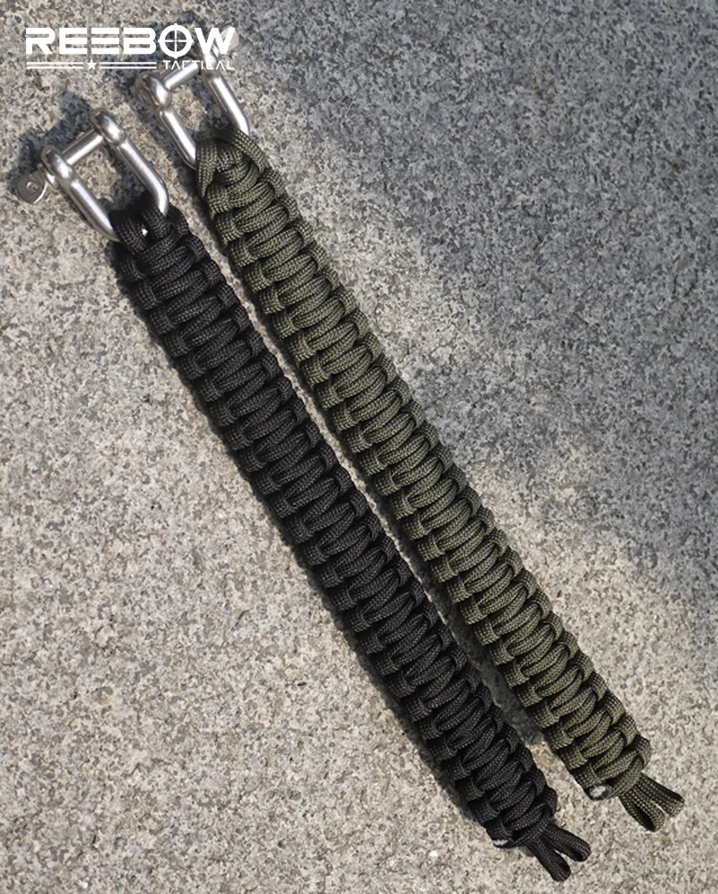 

Tactical Outdoor Life Saving Elastic bracelet Handmade Para Cord Weaved Nylon Wristband with 301 Stainless Steel Max. 3.8 meters
