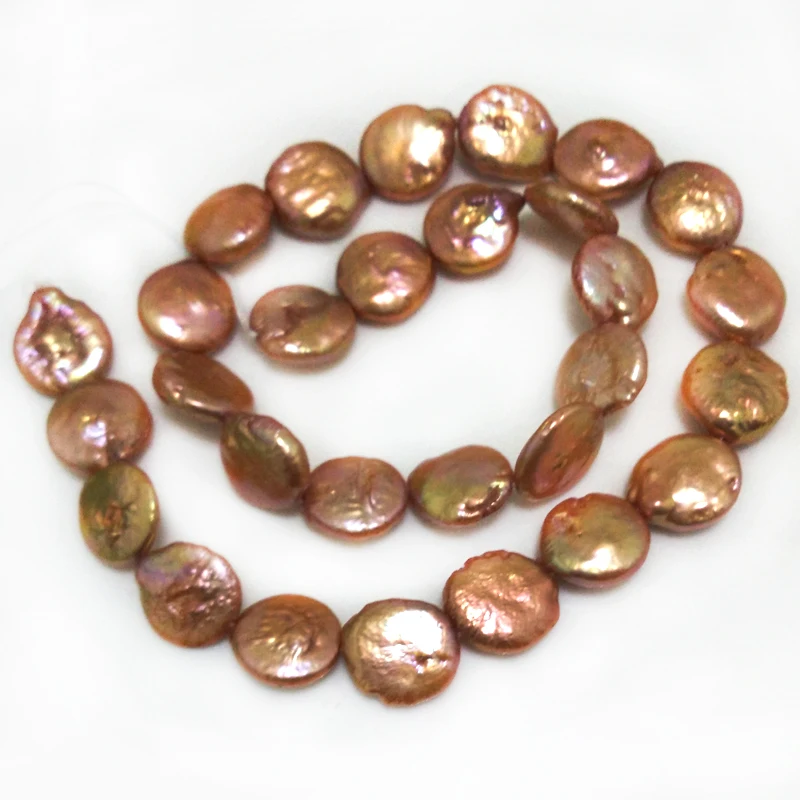 

16 inches 12-13mm Carmine Natural Round Flat Coin Pearls Loose Strand