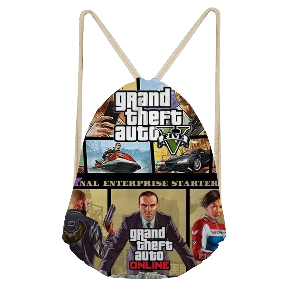 as picture THIKIN Заказные сумки для плавания для мужчин мальчиков 3D GTA 5 игра мультфильм напечатанный рюкзак школьный ничья струна водонепроницаемая сумка для женщин - Цвет: as picture