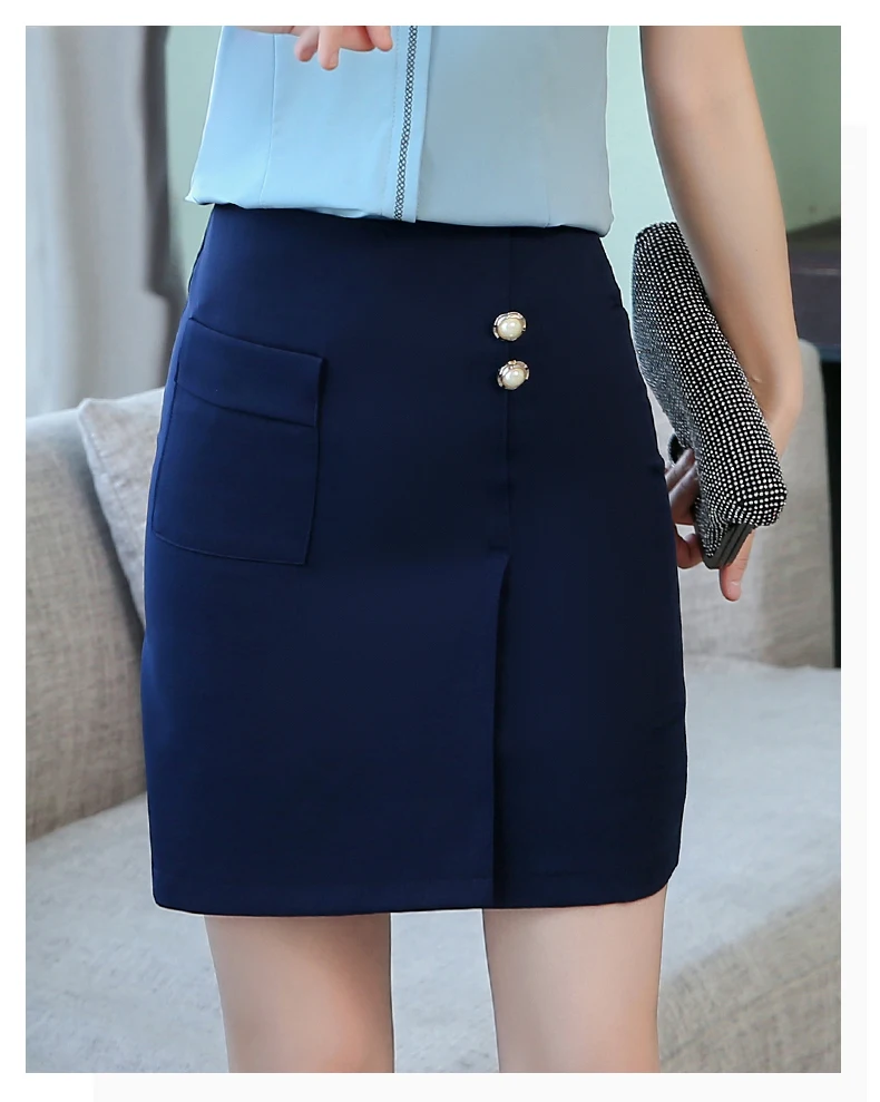 new office OL skirts women elegant black blue high waist package hip pencil skirts plus size solid career skirts